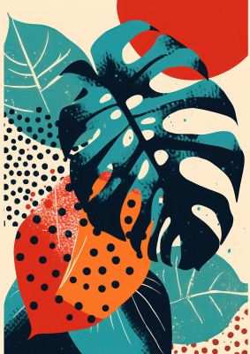 Monstera Deliciosa in Vibrant Risograph