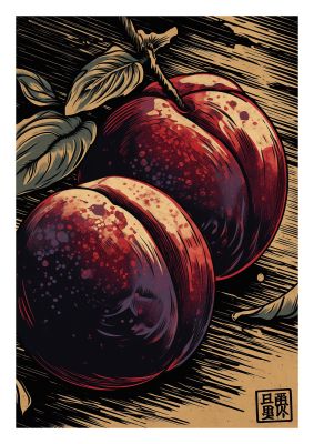 Luscious Plum in Woodblock Print