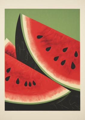 Watermelon Slice in Geometric Woodblock