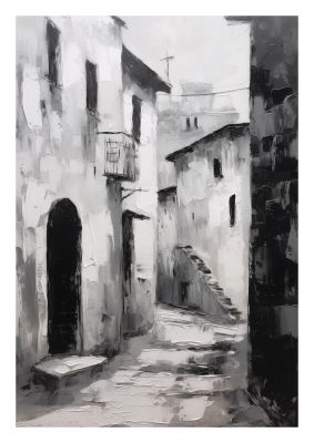 Minimalistic Black and White Village Street