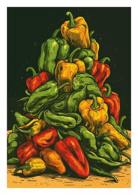 Colorful Risograph Pepper Pile