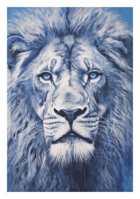 Regal Lion on Blue Background