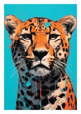 Contrasting Cheetah Face on Turquoise