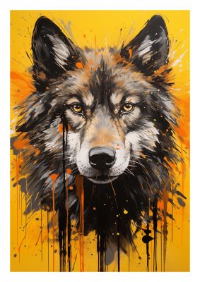 Wild Wolf in Fluid Black on Orange