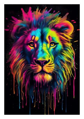 Neon Lion Portrait with Dynamic Glowing Colors