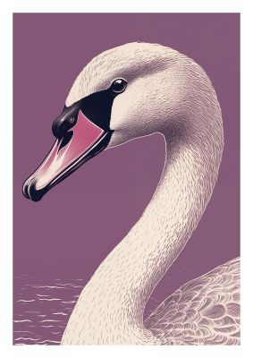 Swan Portrait in Black and White on Lavender