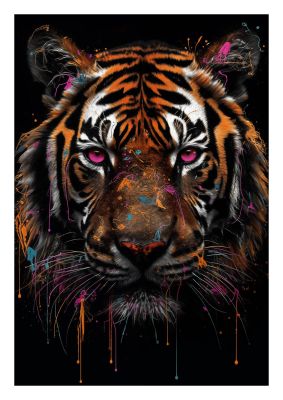 Vibrant Neon Tiger with Dazzling Paint Drops