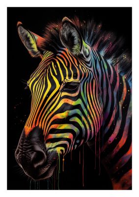 Neon-Striped Zebra in Vibrant Paint