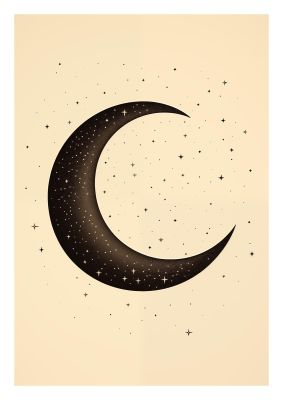 Grainy Crescent Moon with Simple Black Stars