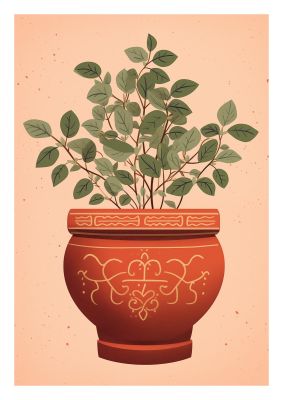 Terracotta Boho Charm Plant Motif Pot