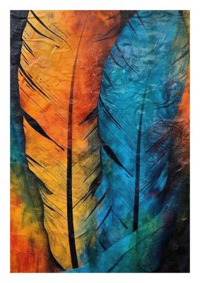 Colourful Feather Artwork in Orange and Blue - Contemporary Design