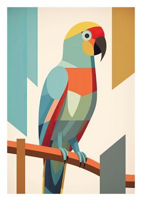 Stylized Parrot Illustration in Soft Hues - Elegant Home Decor