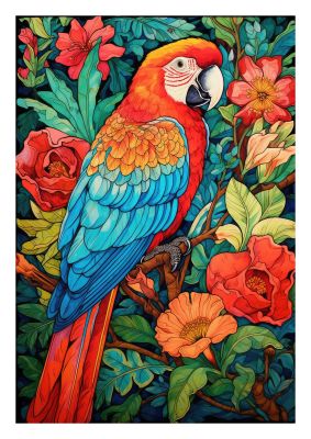 Vibrant Parrot in Botanical Garden - Detailed Wall Art