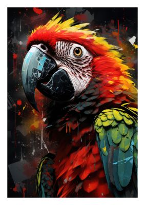 Dynamic Parrot Portrait with Dark Background - Striking Art