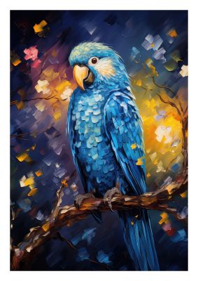 Mystical Blue Parrot in Colourful Forest - Dreamy Wall Art