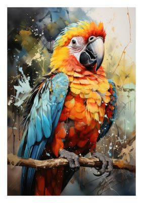 Expressive Parrot Portrait with Splatter Art Style - Bold Wall Decor