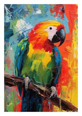 Colourful macaw parrot painting with textured brush strokes