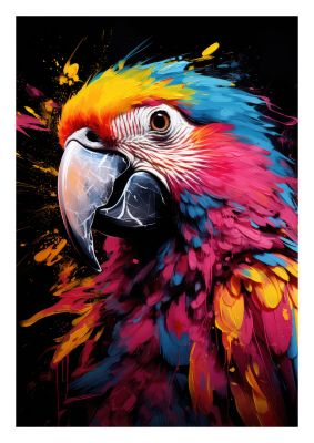 Bold and vibrant macaw parrot on a dark abstract background