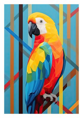 Geometric art of macaw parrot with colourful background