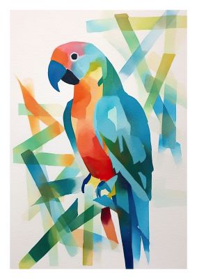 Watercolour parrot with abstract geometric background