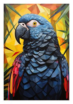 Detailed geometric parrot with vivid colours and sharp lines