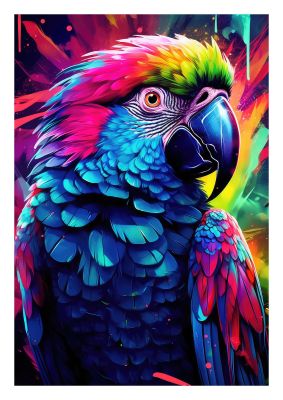 Vibrant parrot in a neon abstract background