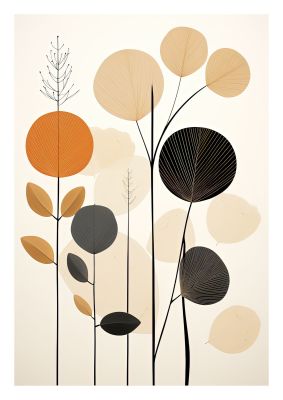 Minimalist botanical illustration with abstract leaves