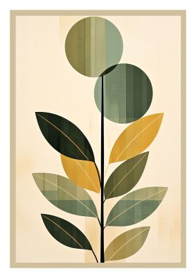 Modern botanical art with geometric elements and soft colours