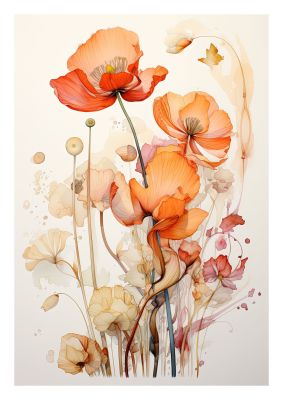 Delicate floral illustration with vibrant orange poppies