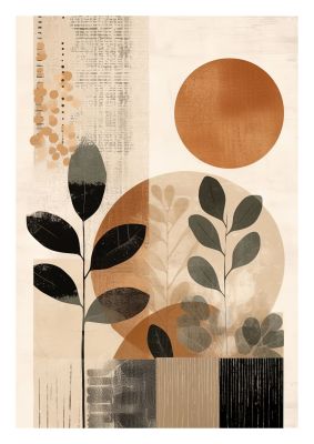 Abstract botanical art with earthy tones and geometric shapes