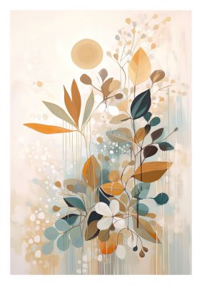 Abstract botanical painting with vibrant and muted colours