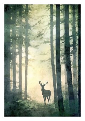 Deer Silhouette in Misty Forest Art Print for Nature Lovers