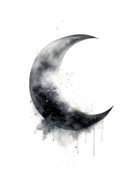 Watercolour Crescent Moon Art Print in Monochrome