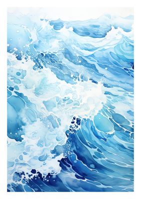 Vibrant Ocean Waves Art Print with Blue Tones