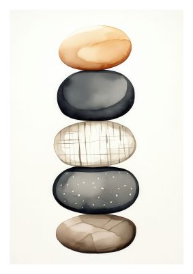 Stacked Stones Art Print with Earthy Tones for Zen Decor