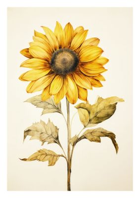 Sunflower Art Print in Vintage Style with Soft Colours