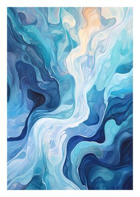 Abstract blue and white fluid art with dynamic swirling patterns