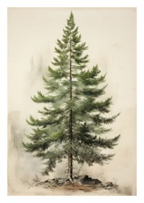 Evergreen pine tree illustration in vintage botanical style