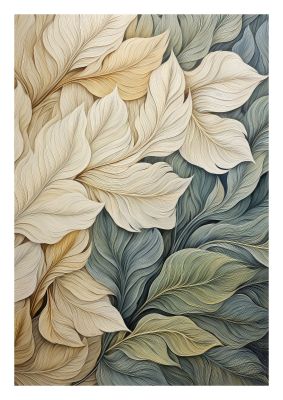 Elegant botanical illustration with beige and green leaves in abstract style