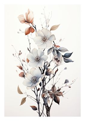 Delicate floral illustration with white flowers and beige leaves