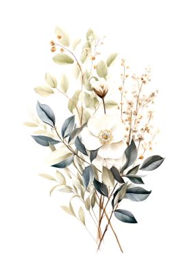 Light botanical illustration with white flowers and green leaves