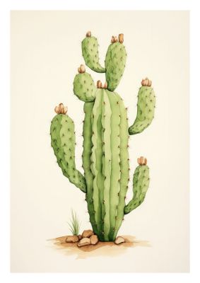 Green cactus with blooming flowers illustration perfect for desert-themed decor