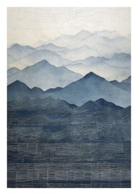 Blue mountain range illustration perfect for nature-themed wall art